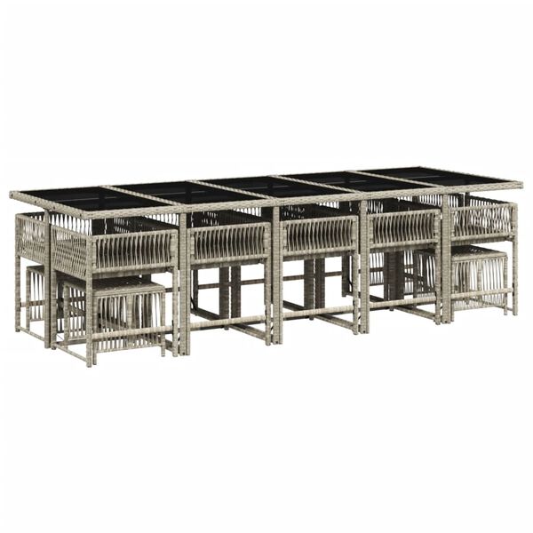 vidaXL 15-daļīgs dārza mēbeļu komplekts ar matračiem, gai&scaron;i pelēka PE