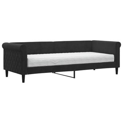 vidaXL izvelkams dīvāns ar matraci, melns, 80x200 cm, samts