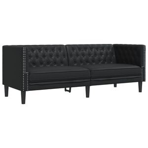 vidaXL Chesterfield Sofa 3-Seater melna mākslīgā āda