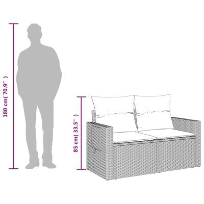vidaXL divvietīgs dārza dīvāns ar matračiem, melna PE rotangpalma