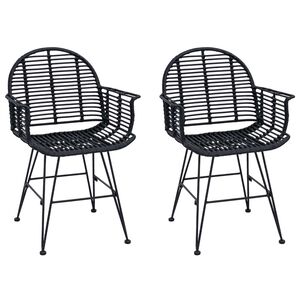 vidaXL Ēdamistabas krēsls 2 pcs Raten un dzelzs Melna 57 x 55 x 85 cm