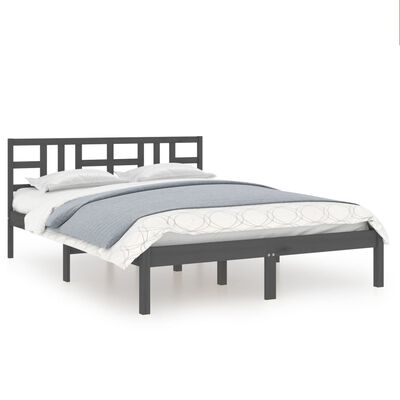vidaXL gultas rāmis, pelēks, masīvkoks, 150x200 cm, liels, divvietīgs