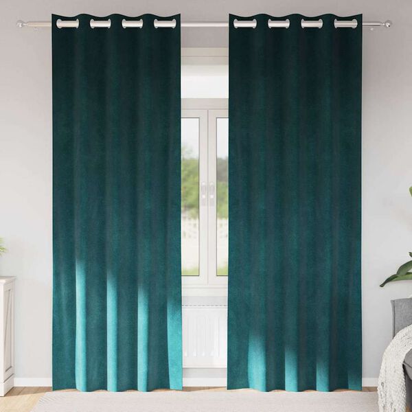 vidaXL Aptumšojošie aizkari 2 pcs Tumši zaļš 140 x 225 cm Samts