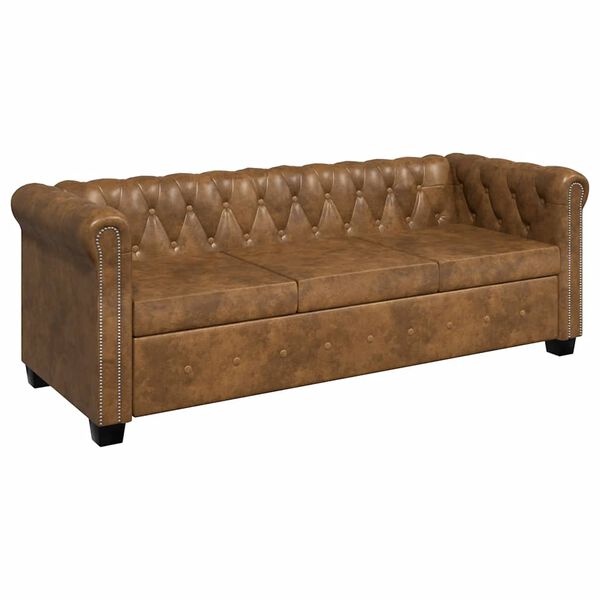 vidaXL Chesterfield dīvāns, trīsvietīgs, brūna mākslīgā āda