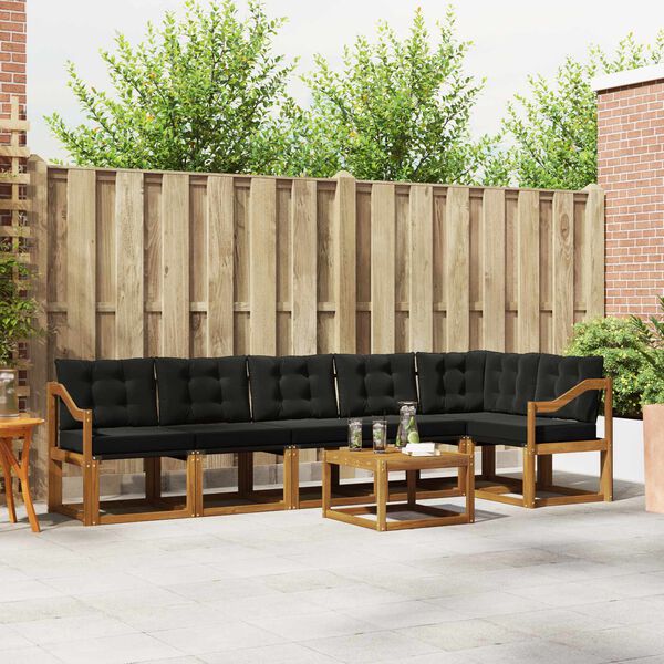 vidaXL Āra dīvānu komplekts ar spilvenu 7 pcs Dabīgs un melns