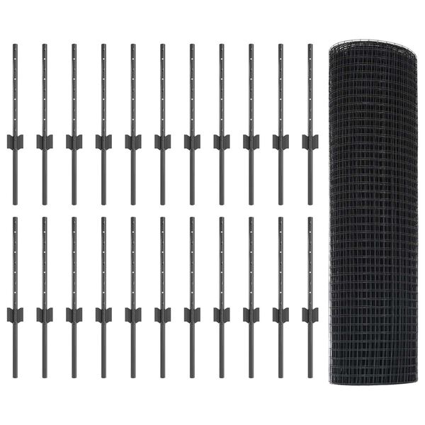 vidaXL Žogs ar stabu Pelēka 0,4 x 50 m Tērauds un PVC