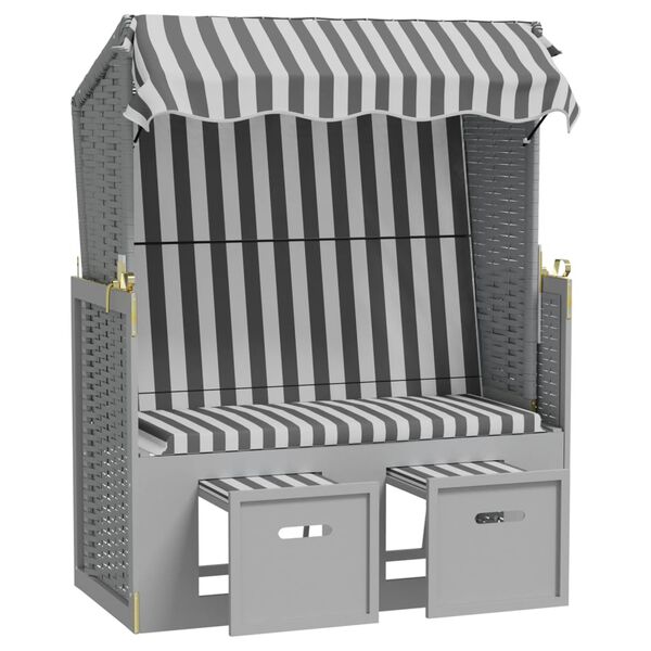 vidaXL sauļo&scaron;anās krēsls ar jumtu un spilveniem, PE rotangpalma, koks