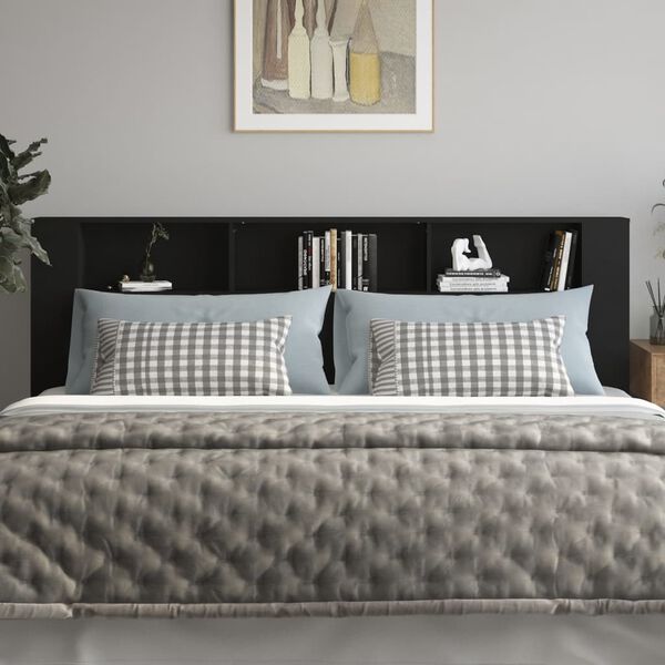 vidaXL gultas galvgalis ar plauktu, melns, 220x18,5x104,5 cm