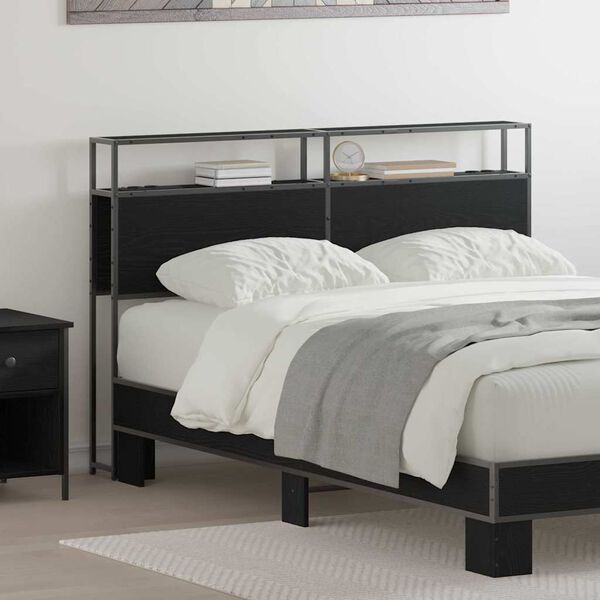 vidaXL Uzglabā&scaron;anas galvas balsts Melns ozols 150 cm Inženierijas koks