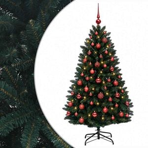 vidaXL Mākslīgā Ziemassvētku egle, tum&scaron;i zaļa, ar bumbiņām 150 cm