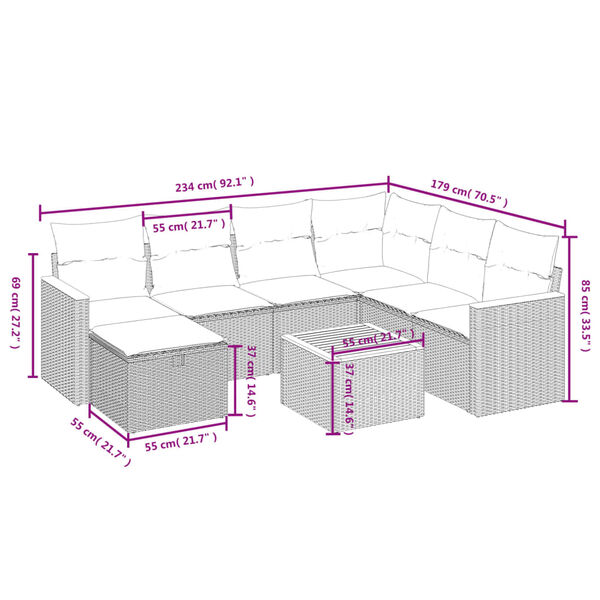 vidaXL 8-daļīgs dārza dīvāna komplekts, matrači, melna PE rotangpalma