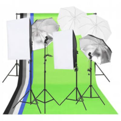 vidaXL fotostudijas komplekts – gaismas, fons, reflektori