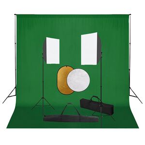 vidaXL fotostudijas komplekts &ndash; gaismas izkliedētāji, foni, reflektori