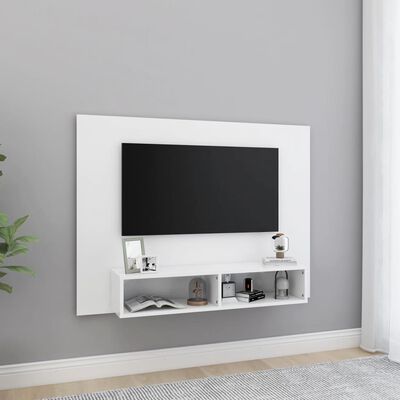 vidaXL sienas TV plaukts, balts, 120x23,5x90 cm, skaidu plāksne
