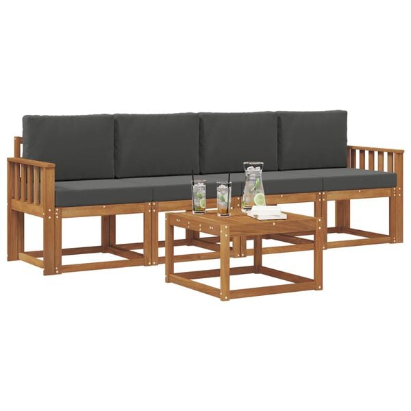 vidaXL Āra dīvānu komplekts ar spilvenu 5 pcs Dabisks un antracīts