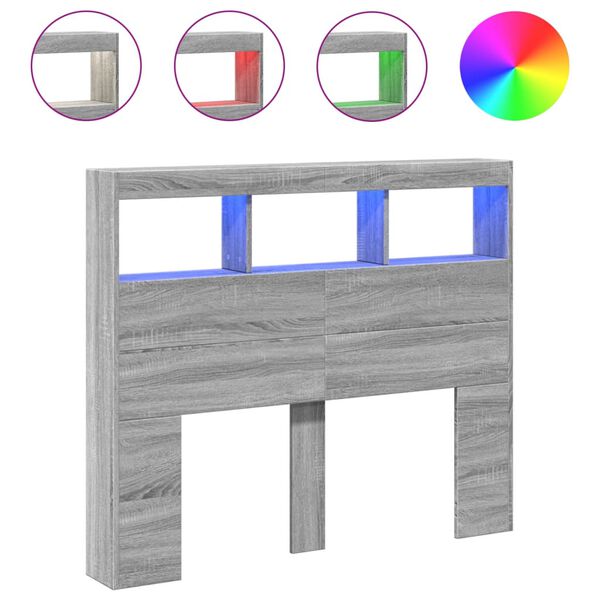 vidaXL galvgaļa skapis ar LED, pelēka ozola, 120x17x102 cm