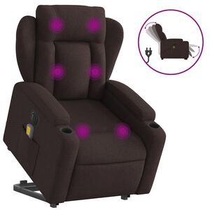 vidaXL elektrisks masāžas krēsls, paceļams, atgāžams, brūns audums