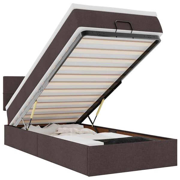 vidaXL Osmaņu gultas rāmis ar matrača tum&scaron;i brūns 90x190 cm audums