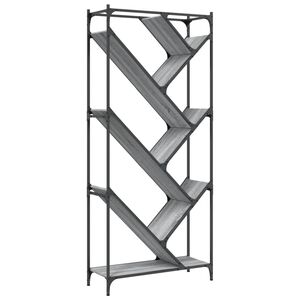 vidaXL grāmatplaukts, pelēks, 79x30x180 cm, inženierijas koks, metāls