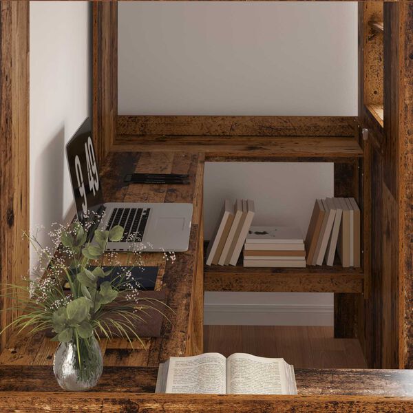 vidaXL Divstāvu gultas rāmis ar galdu Vecs koks 90 x 200 cm