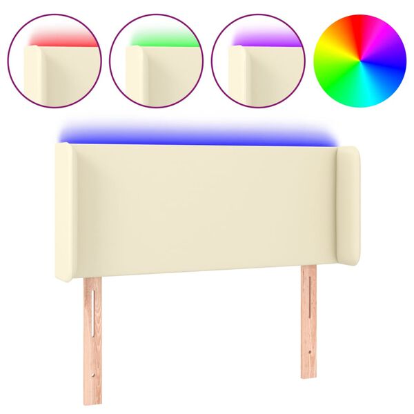 vidaXL gultas galvgalis ar LED, 83x16x78/88cm, krēmkrāsas mākslīgā āda