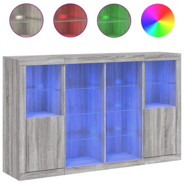 vidaXL kumodes ar LED apgaismojumu, 3 gab., pelēka ozola