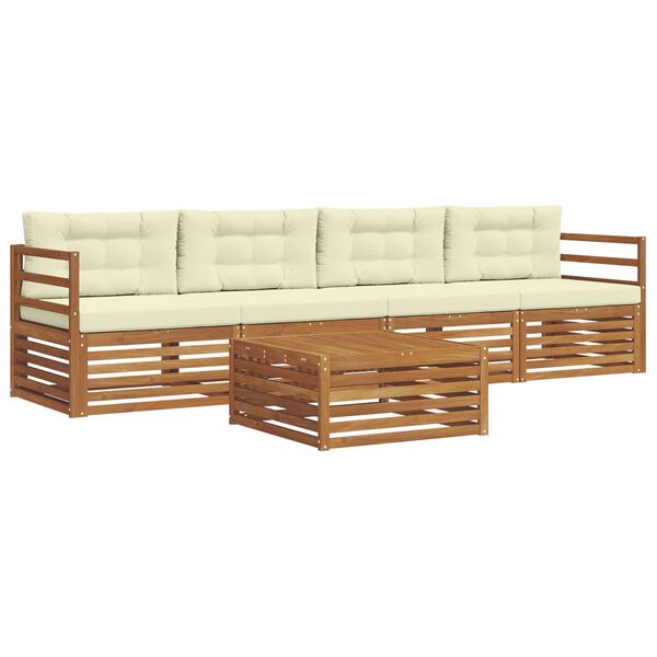 vidaXL Āra dīvānu komplekts ar spilvenu 5 pcs Dabisks un krējuma