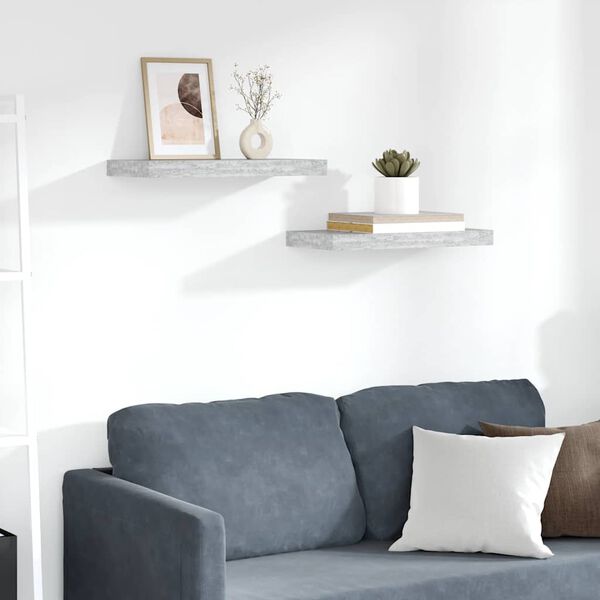 vidaXL sienas plaukti, 2 gab., betona pelēki, 50x23x3,8 cm, MDF