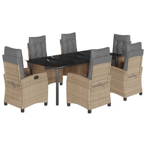 vidaXL 7-daļīgs virtuves mēbeļu komplekts ar matračiem,PE rotangpalma