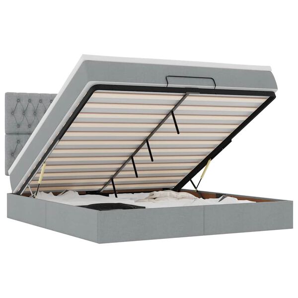 vidaXL Osmaņu gulta ar matraci & LEDs, gaiši pelēks, 180x200cm, audums