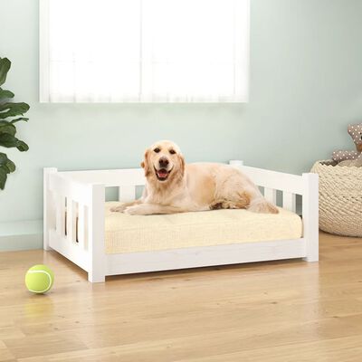 vidaXL suņu gulta, 75,5x55,5x28 cm, priedes masīvkoks, balta