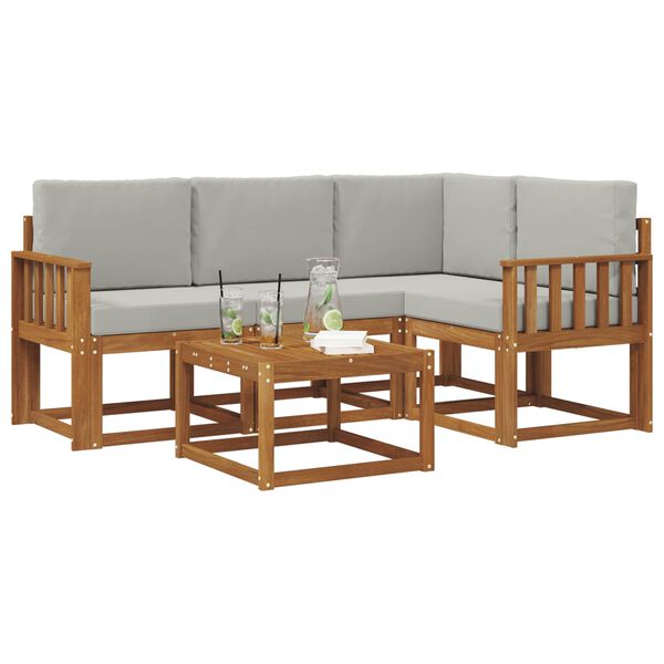 vidaXL Āra dīvānu komplekts ar spilvenu 5 pcs Dabīgs un gai&scaron;i pelēks