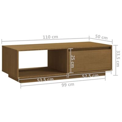 vidaXL kafijas galdiņš, brūns, 110x50x33,5 cm, priedes masīvkoks