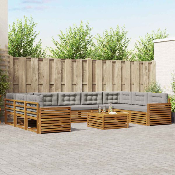 vidaXL Āra dīvānu komplekts ar spilvenu 10 pcs Dabīgs un gai&scaron;i pelēks