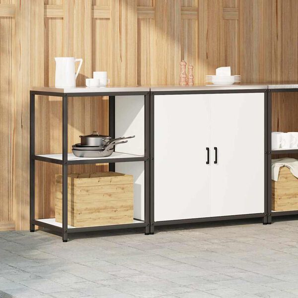 vidaXL Virtuves glabā&scaron;anas komplekts ar plauktu ar durvīm 2 pcs Balts