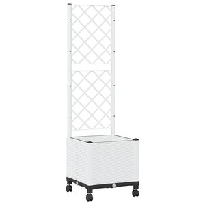 vidaXL Dārza kaste ar treli un riteņiem Balts 40 x 40 x 146 cm PP