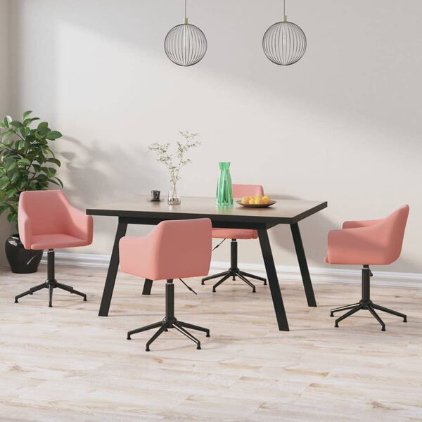 vidaXL grozāmi virtuves krēsli, 4 gab., rozā samts