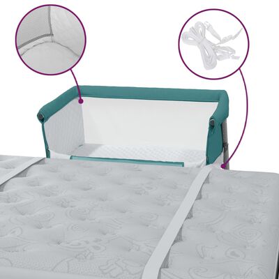 vidaXL bērnu gultiņa ar matraci, zaļš lina audums