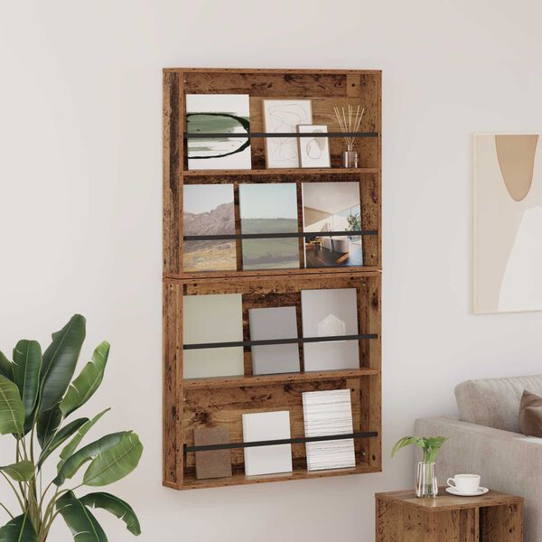 vidaXL Žurnālu statīvs ar plauktu 2 pcs Vecs koks 80 x 12 x 70 cm