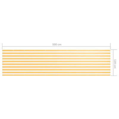 vidaXL balkona aizslietnis, 120x500 cm, balts un dzeltens audums