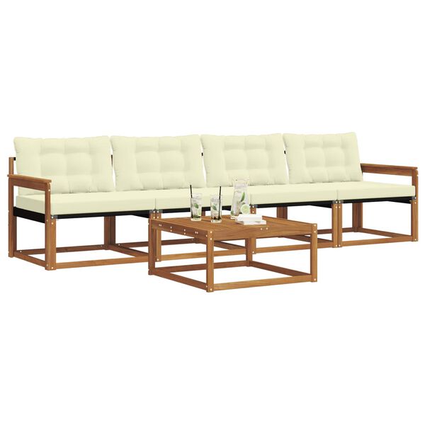 vidaXL Āra dīvānu komplekts ar spilvenu 5 pcs Dabisks un krējuma