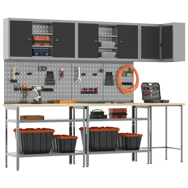 vidaXL Darba skapju komplekts ar plauktu 10 pcs Melns un pelēks