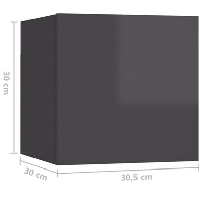 vidaXL naktsskapītis, spīdīgi pelēks, 30,5x30x30 cm, skaidu plāksne