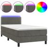 vidaXL atsperu gulta ar matraci, LED, tum&scaron;i pelēks samts, 90x200 cm