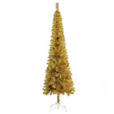 vidaXL mākslīgā Ziemassvētku egle, šaura, 150 cm, zelta krāsā