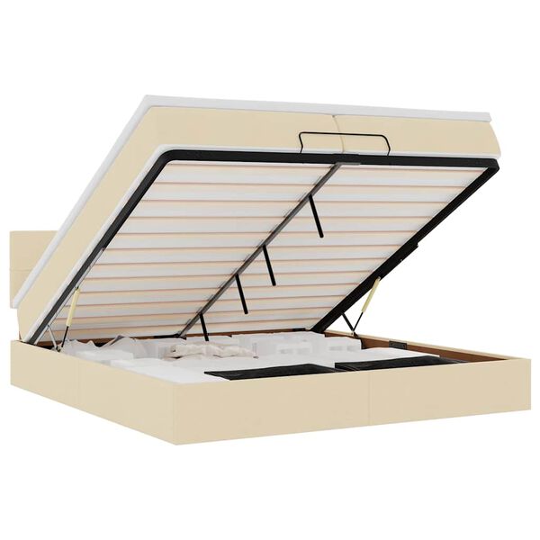 vidaXL Osmaņu gultas rāmis ar matračiem krēmkrāsas 200x200cm audums