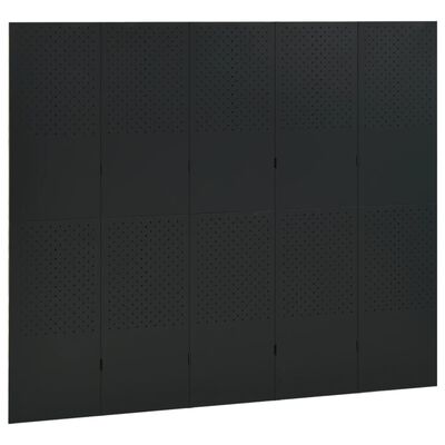 vidaXL 5-paneļu istabas aizslietnis, melns, 200x180 cm, tērauds