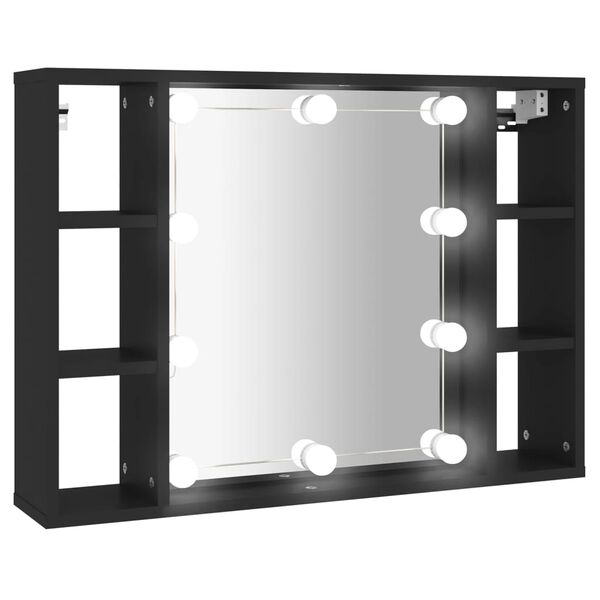 vidaXL spoguļskapītis ar LED, melns, 76x15x55 cm