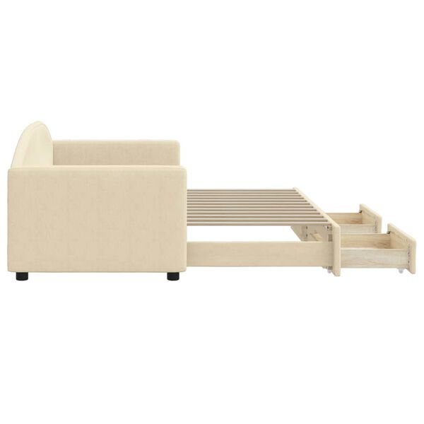 vidaXL izvelkams dīvāns ar atvilktnēm, krēmkrāsas audums, 80x200 cm