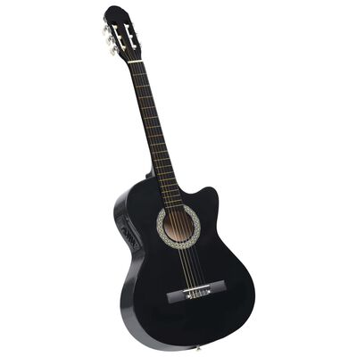 vidaXL 12-daļīgs ģitāras komplekts ar 6 stīgām un ekvalaizeru, melns